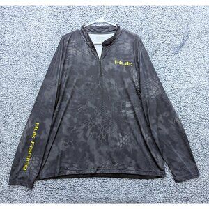 Huk Fishing 1/4 Zip Performance Pullover Shirt Mens XL Typhon Camo Outdoor Gray